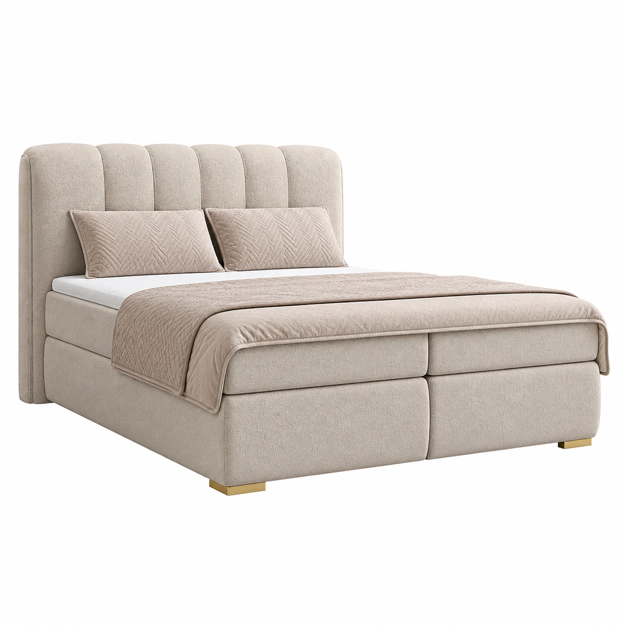 Boxspringbett Agnes 180x200 cm Stoffbett mit Gepolstertem Kopfteil Modernes Design Beige-warmnix