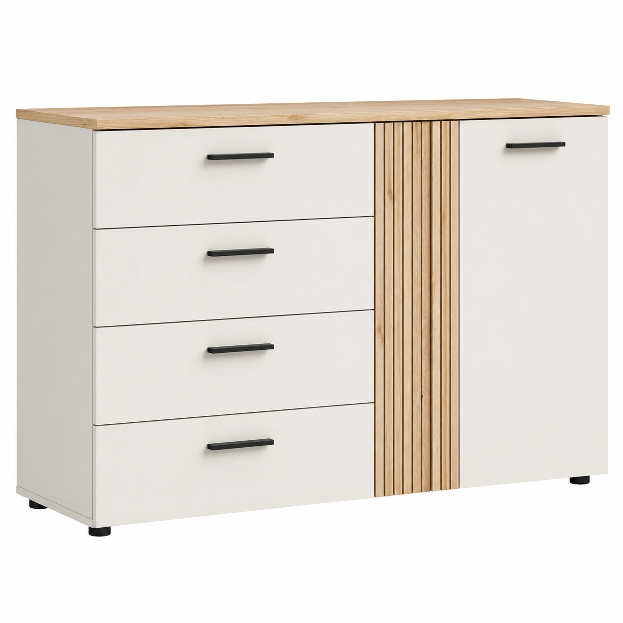 Moderne Kommode mit 4 Schubladen und Tueren, Stauraum Moebel in Anthrazit mit Holz Akzent, Minimalistisches Sideboard fuer Wohnzimmer und Flur, 30 Grad Design-warmnix