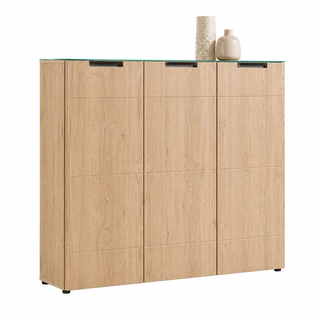 Kommode Mailand Modern Holzoptik Natur 3 Tueren 3 Schubladen 135x120x34 cm-warmnix