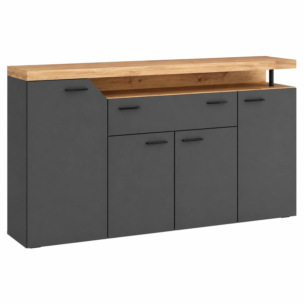 Modernes Sideboard in Dunkelgrau mit Eiche Optik 4 Tueren 2 Schubladen 184x91x40 cm-warmnix