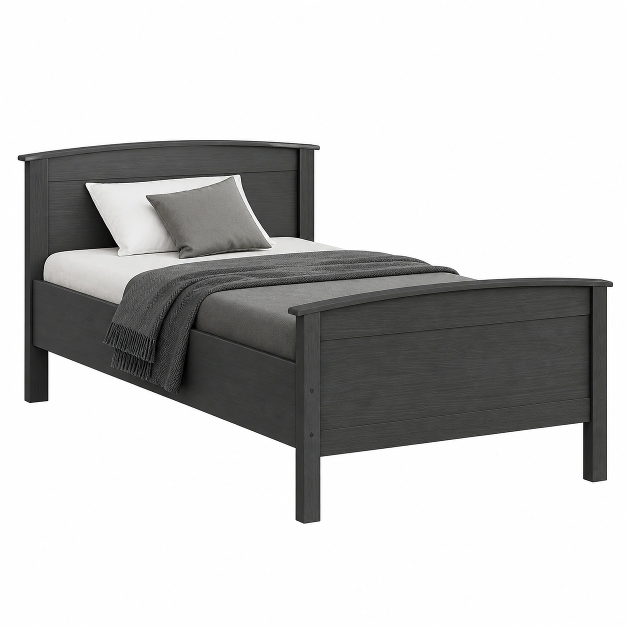 Einzelbett 100x200 cm Holzoptik Grau Modernes Komfortbett Mit Kopfteil-warmnix