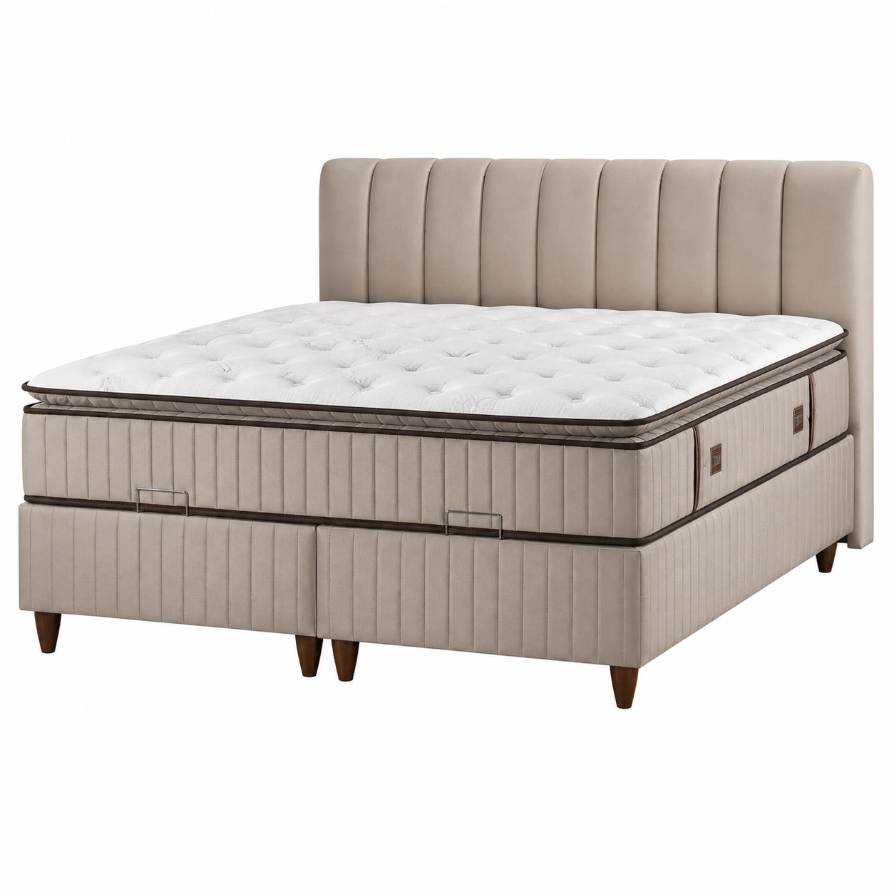 Polsterbett Boxspringbett 180x200 cm mit gestepptem Kopfteil und Komfortmatratze Beige Modernes Schlafzimmerbett-warmnix