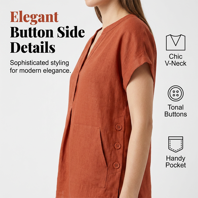 Women's summer set, with short sleeves, in solid colors and a loose fit (blouse with pockets)
