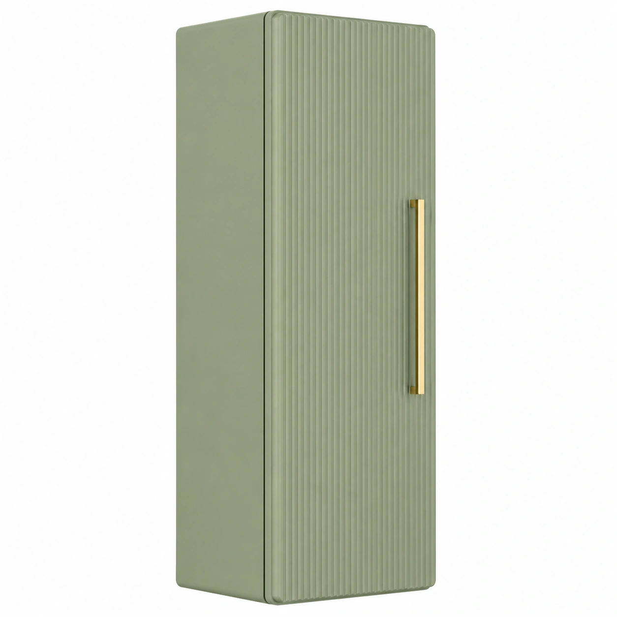 Armario Suspendido Moderno para Bano 40 cm Verde Salvia con Puerta Texturizada y Tirador Dorado-quickexo