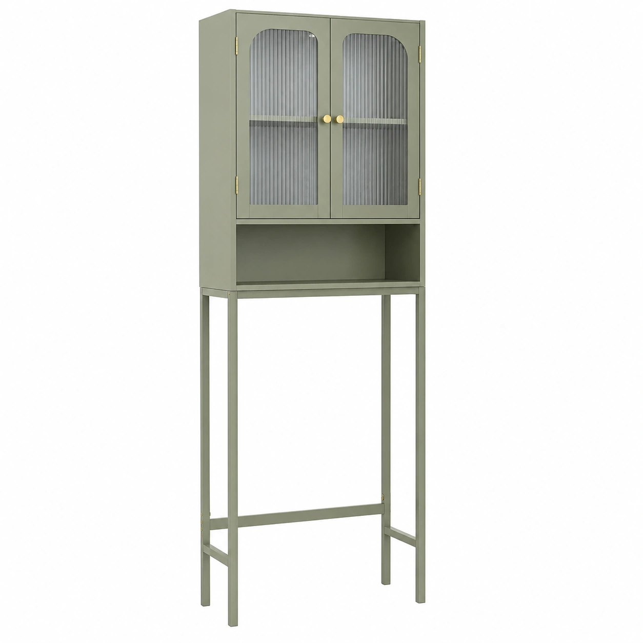 Armario alto para bano con estantes abiertos y puerta de rejilla natural estilo nordico-quickexo
