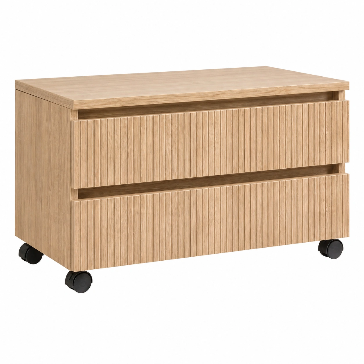 Mueble auxiliar con ruedas efecto madera y frentes acanalados de estilo moderno-quickexo