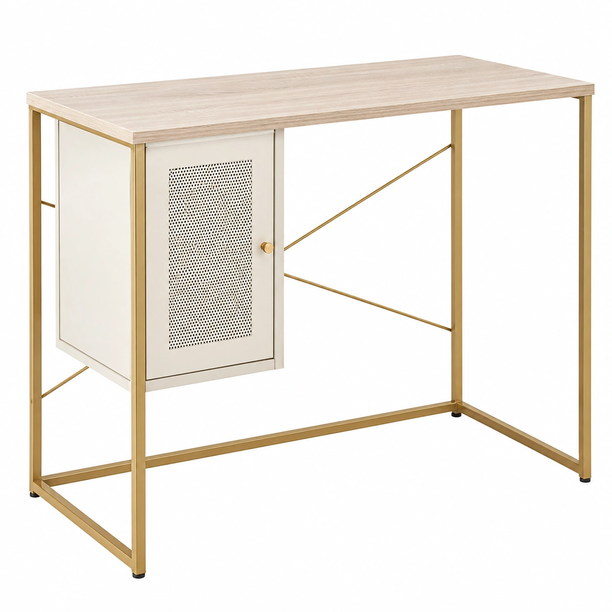Escritorio elegante con armario integrado Blanco y dorado-quickexo