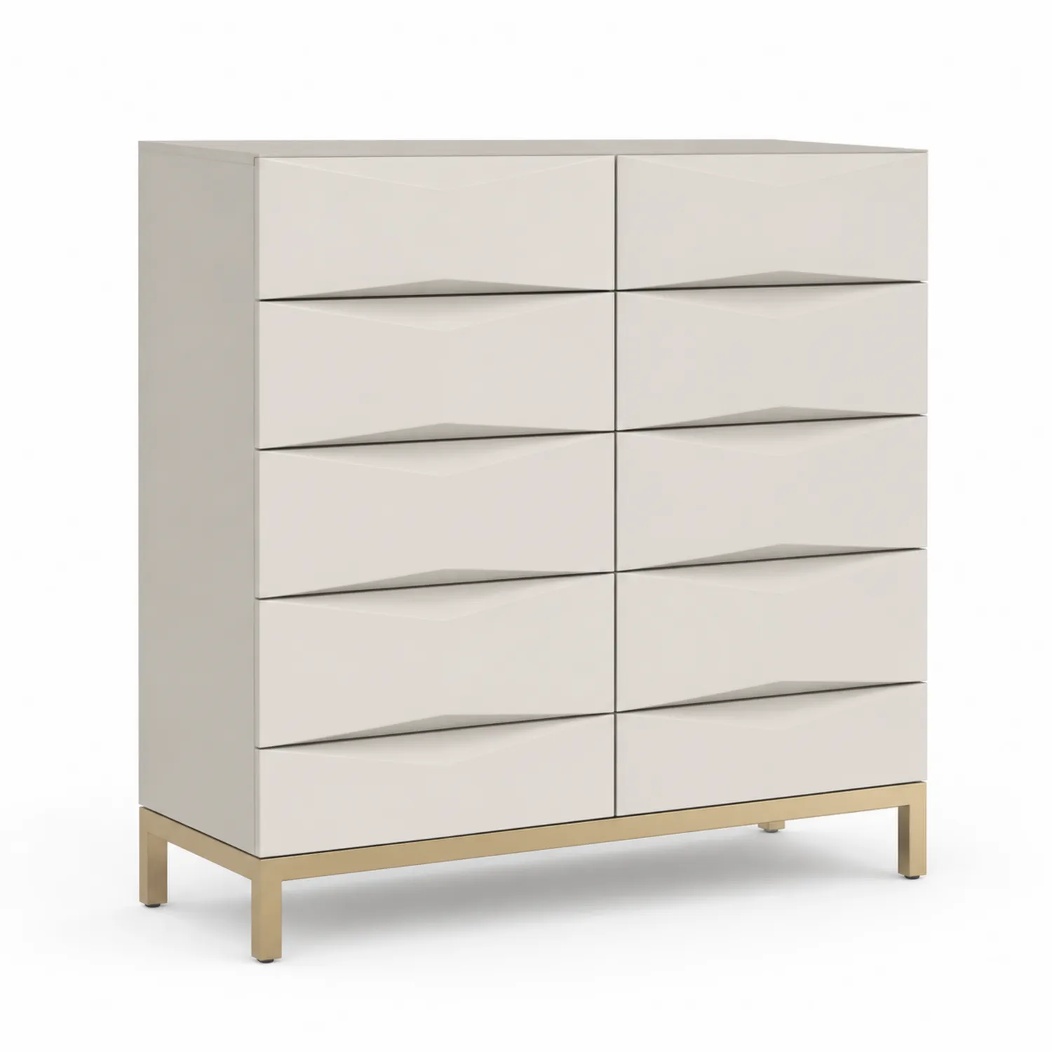 Cajonera de 10 cajones beige con patas de metal dorado