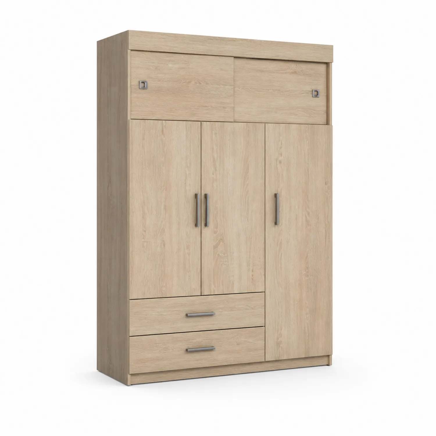 Armario de Madera de Roble 3 Puertas 2 Cajones 200x150x60 cm