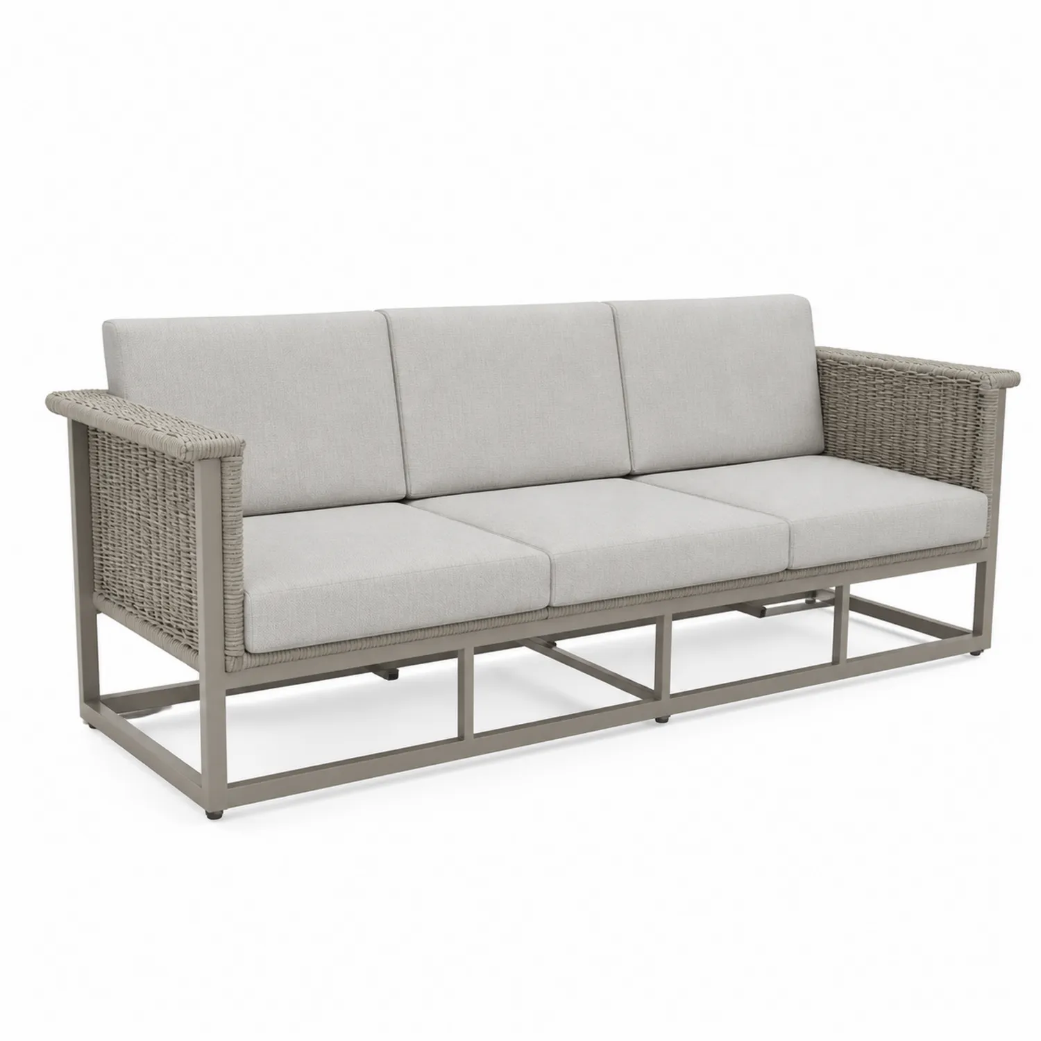 Sofá de tres plazas de aluminio con cojines de poliéster Gris/Beige, 215 cm