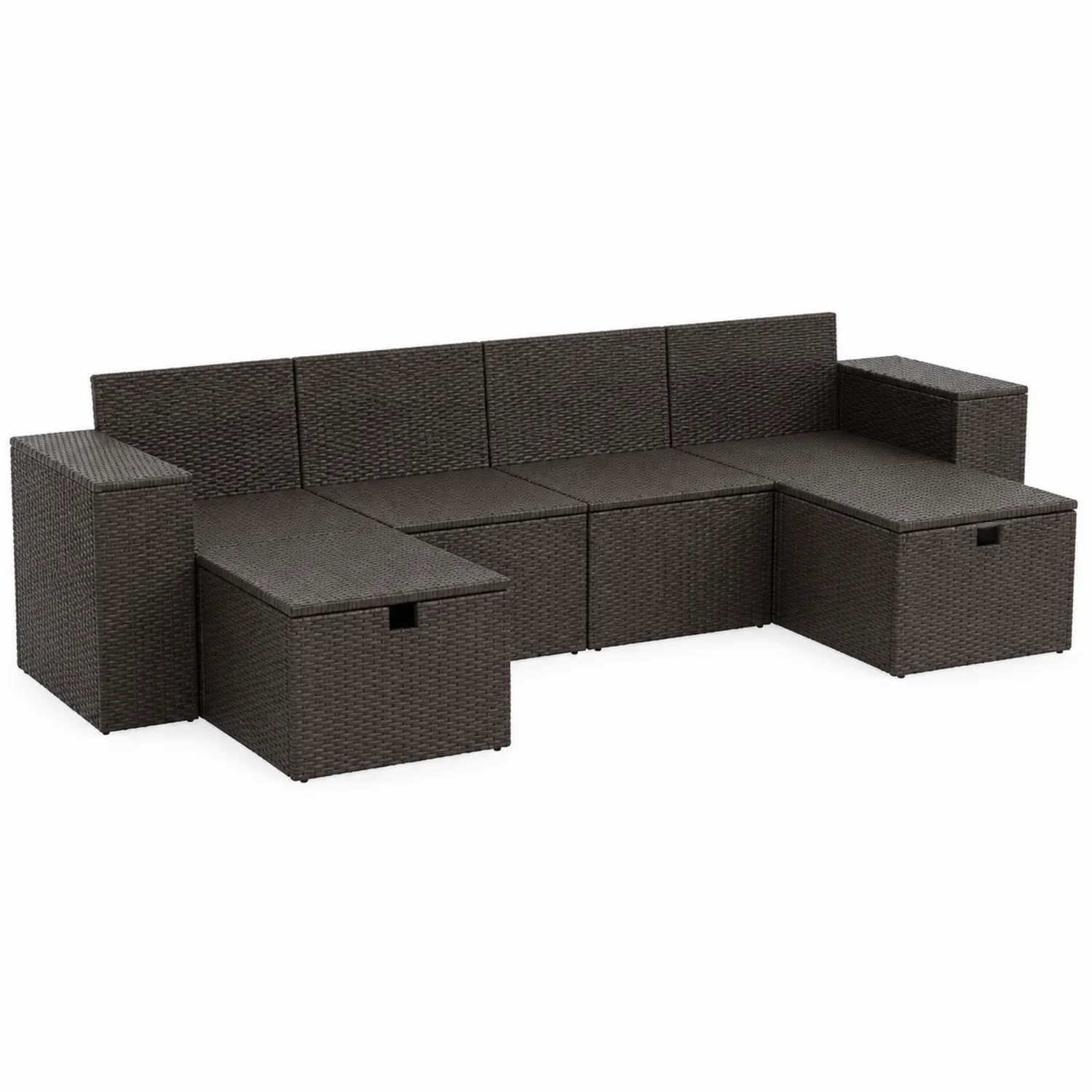 Conjunto Modular de Sofás de Exterior en Ratán Sintético Marrón