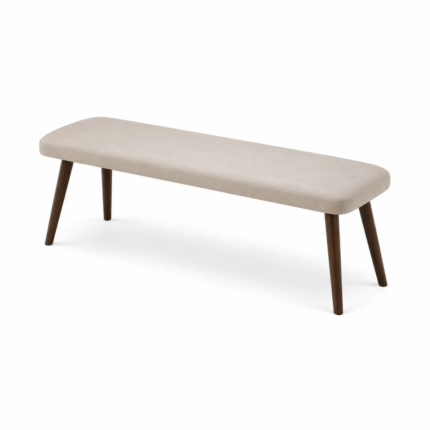 Banco tapizado beige con patas de madera