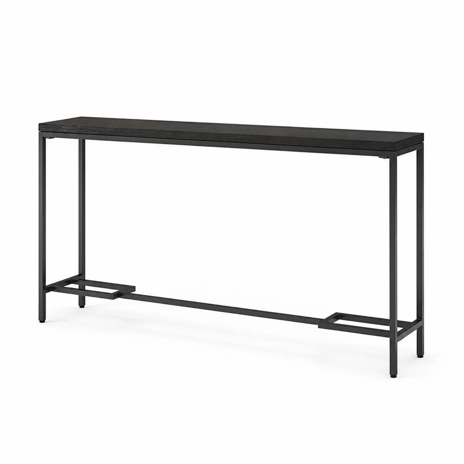 Mesa consola rectangular de madera y metal negro