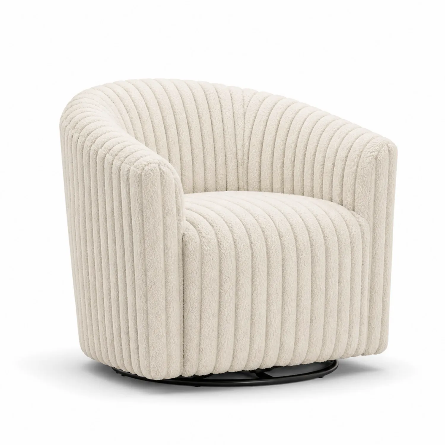 Sillón giratorio de tela de felpa beige con base metálica