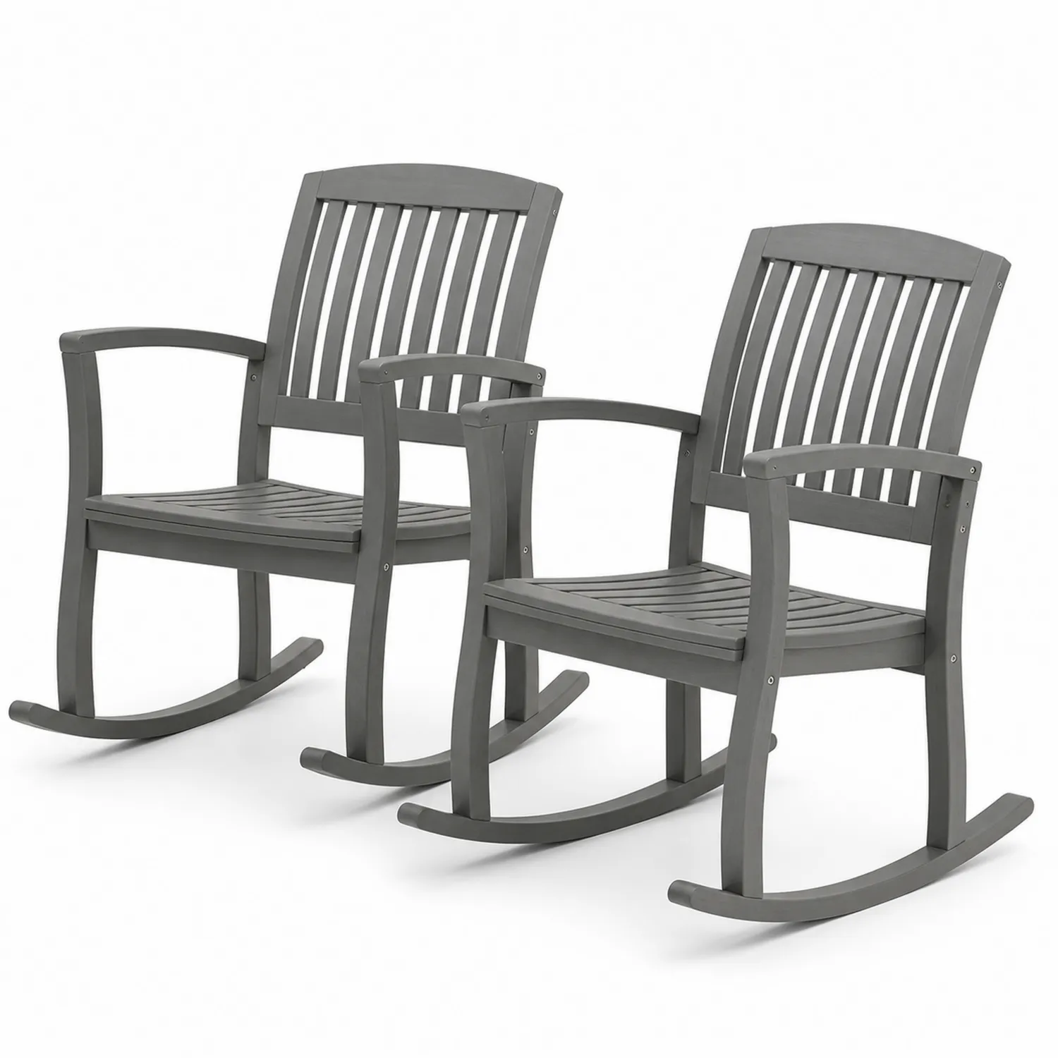 Juego de 2 Sillas Mecedoras de Madera para Exterior - Gris