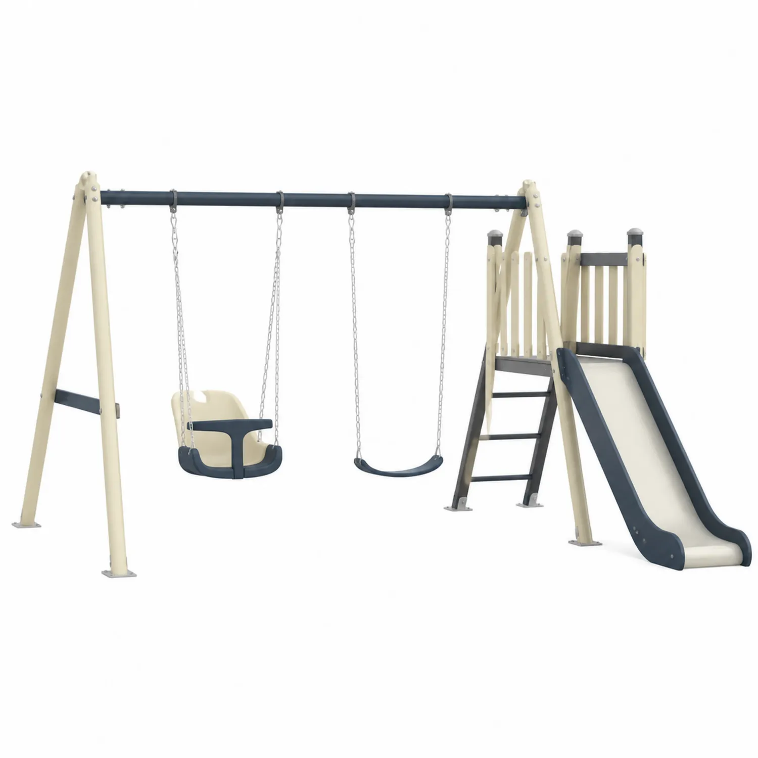 Juego Infantil de Metal y Plástico con Columpios y Tobogán Azul y Beige