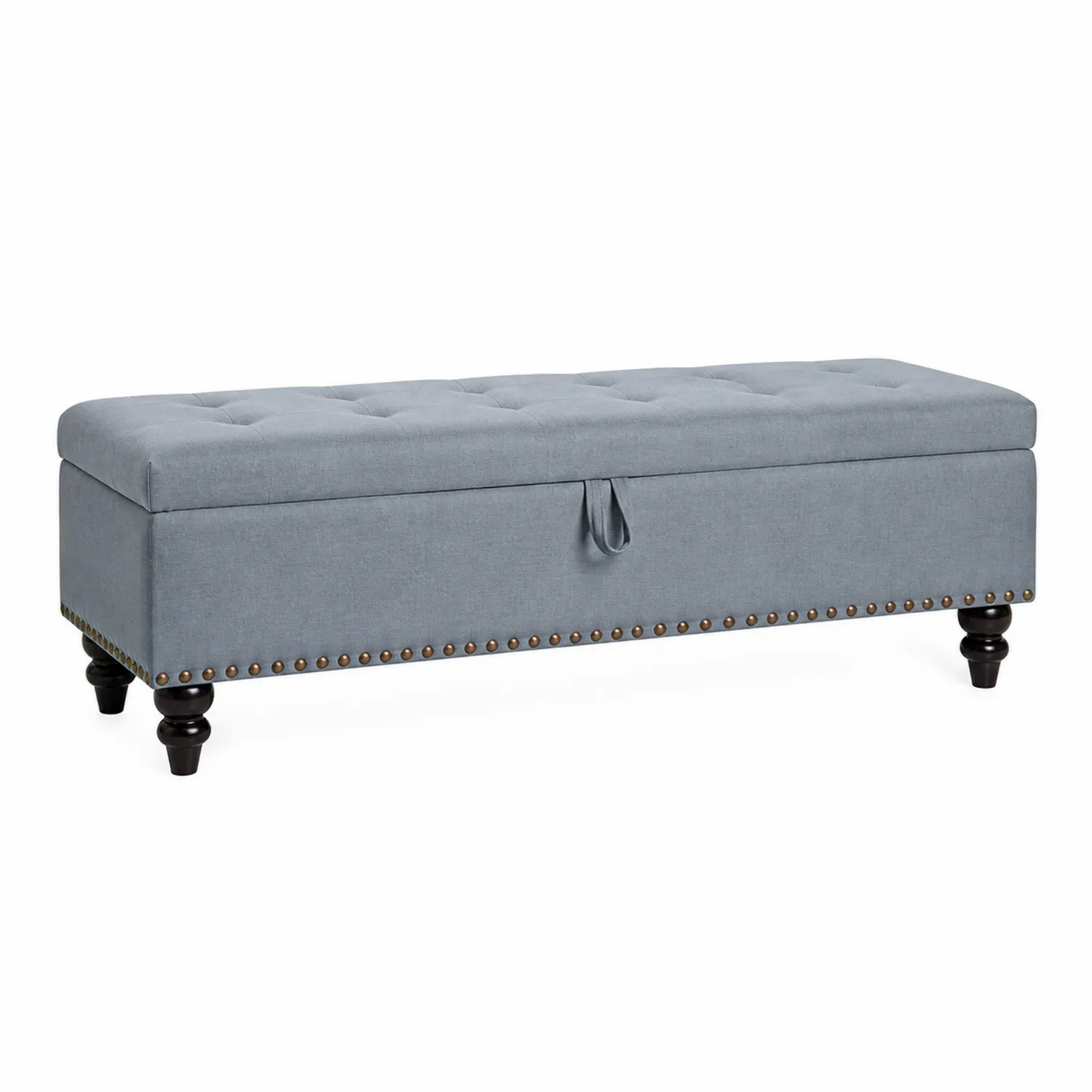 Banco de tela poliéster gris con patas de madera 120x40x45 cm