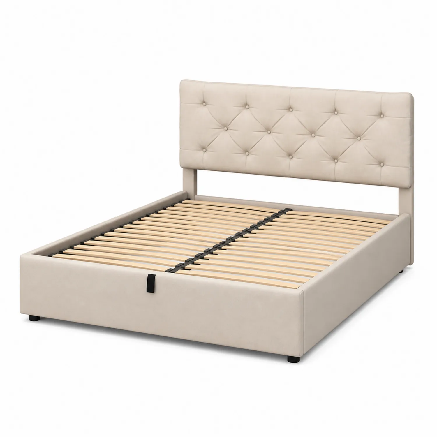 Cama con Cabecero Tapizado y Almacenamiento 200x150 cm Beige Madera y Tela