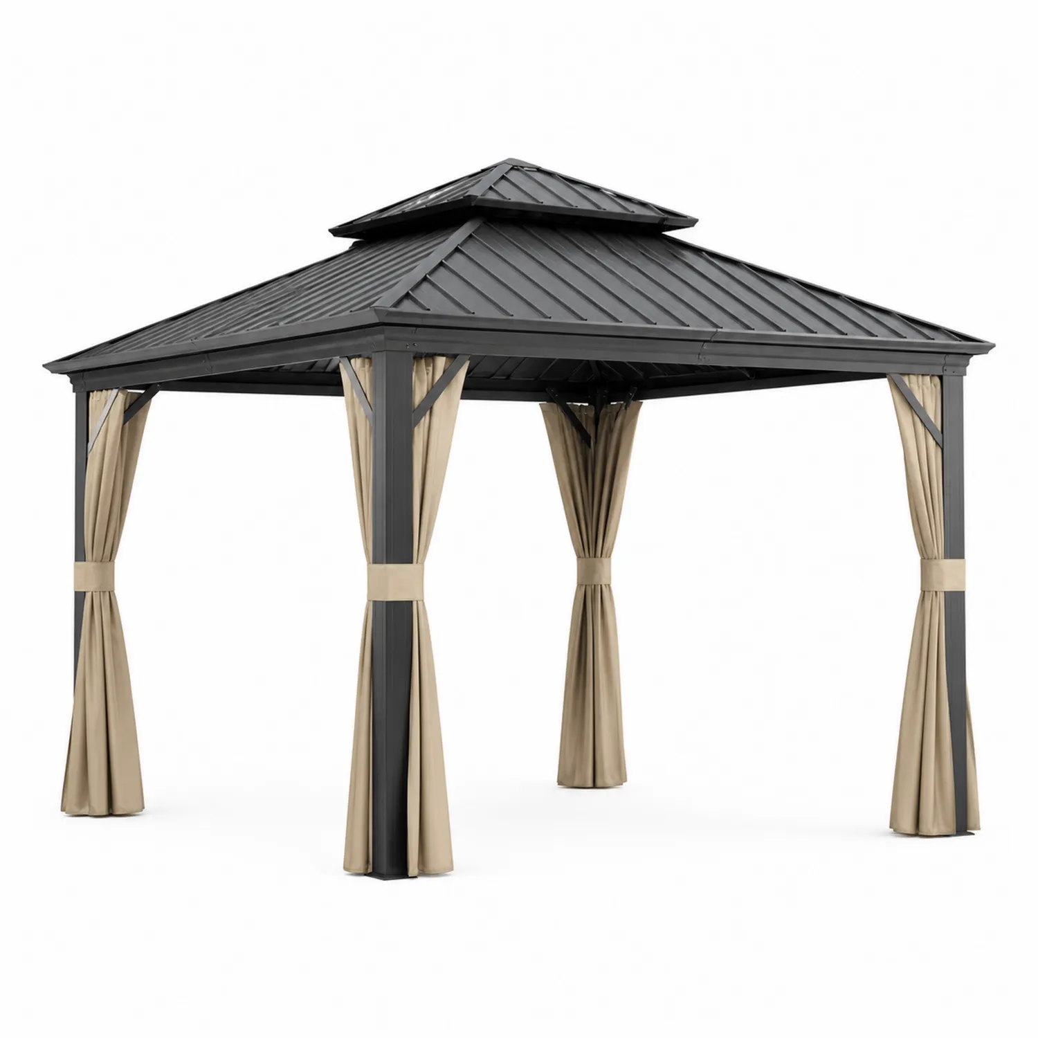 Pérgola de Aluminio con Techo de Acero Negro y Beige
