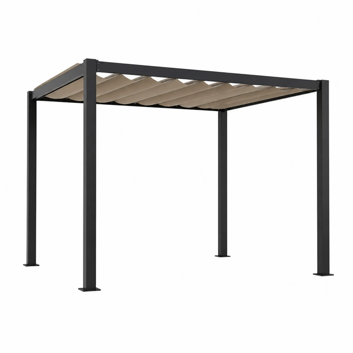 Pérgola de Aluminio con Techo de Poliéster Beige y Negro, 300x400 cm