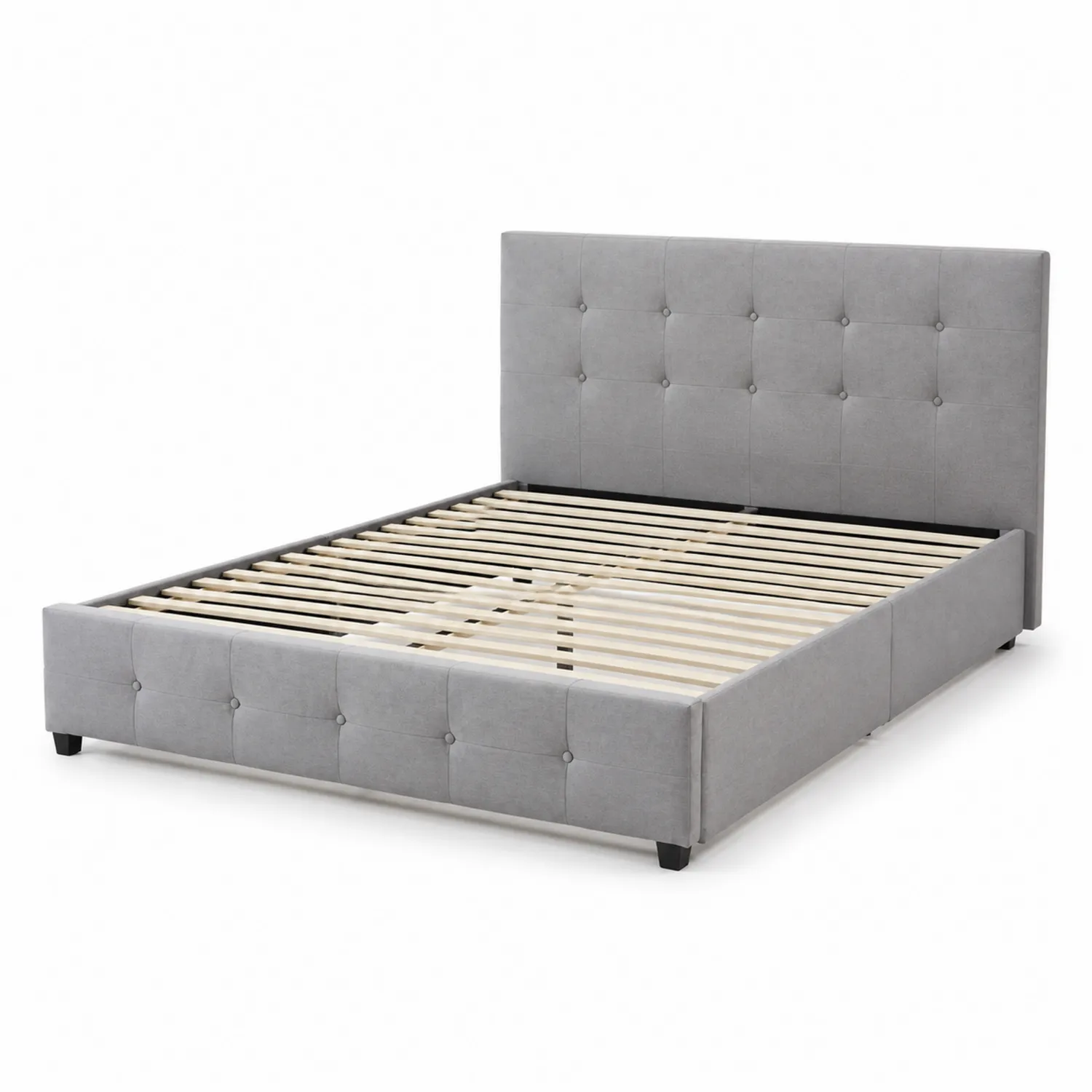 Cama de Madera Tapizada en Microfibra Gris 200x160cm