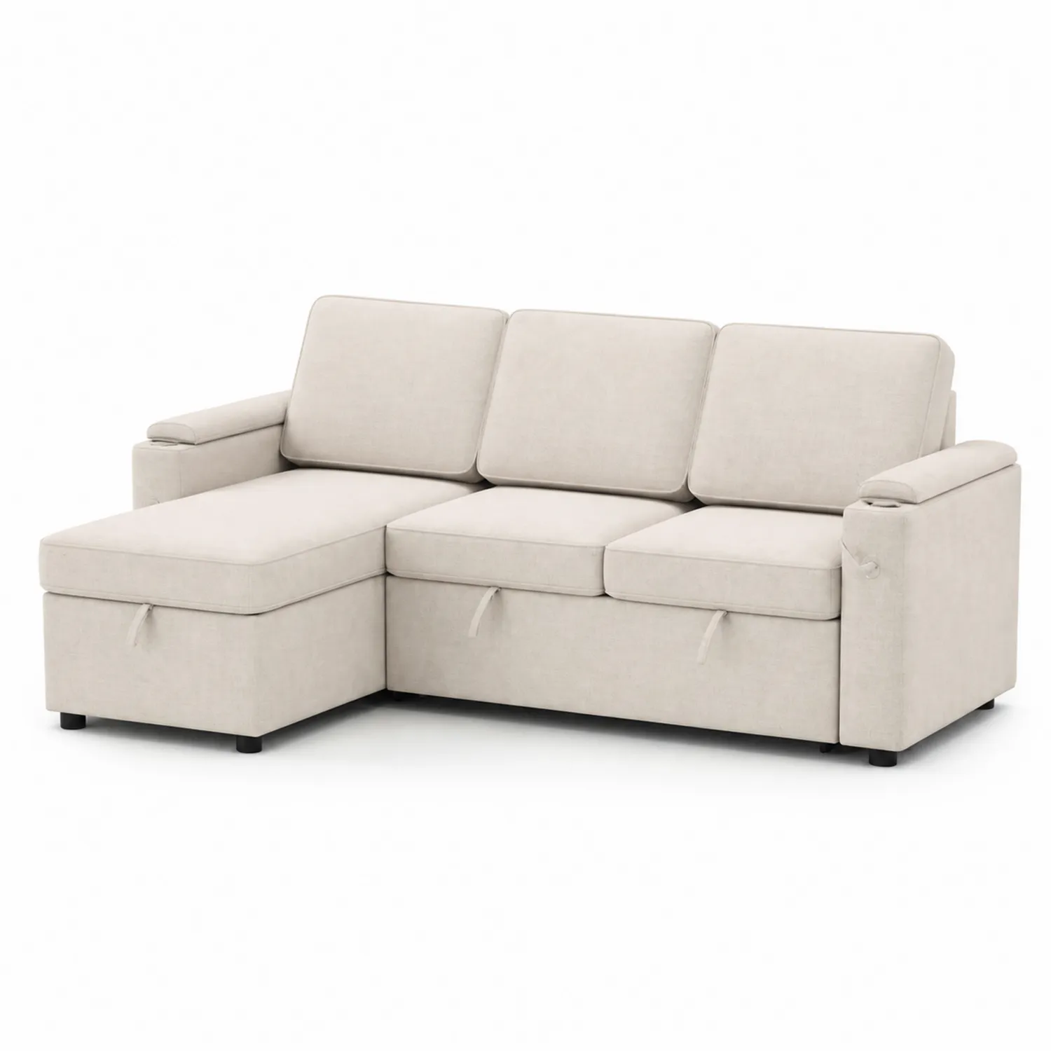Sofá en forma de L con almacenaje de tela beige