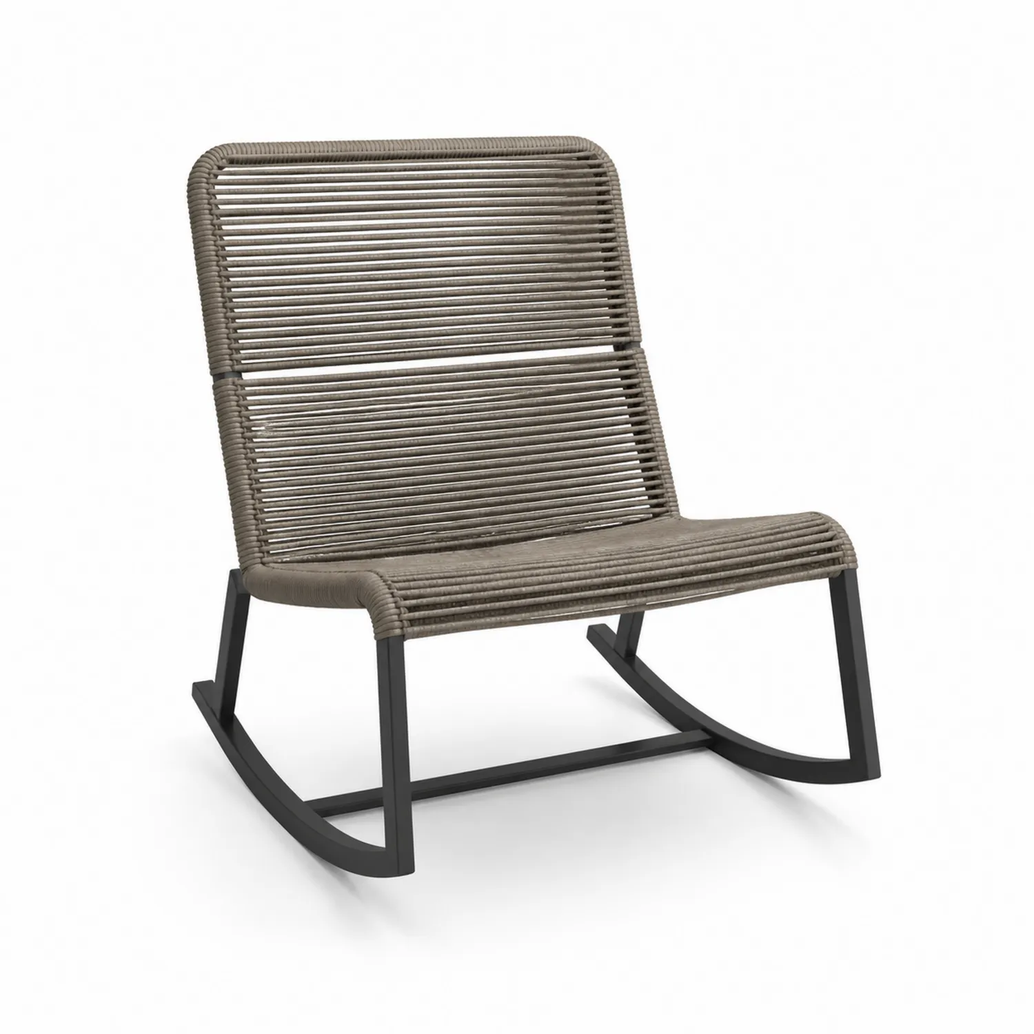 Silla mecedora de metal y cuerda sintética Beige