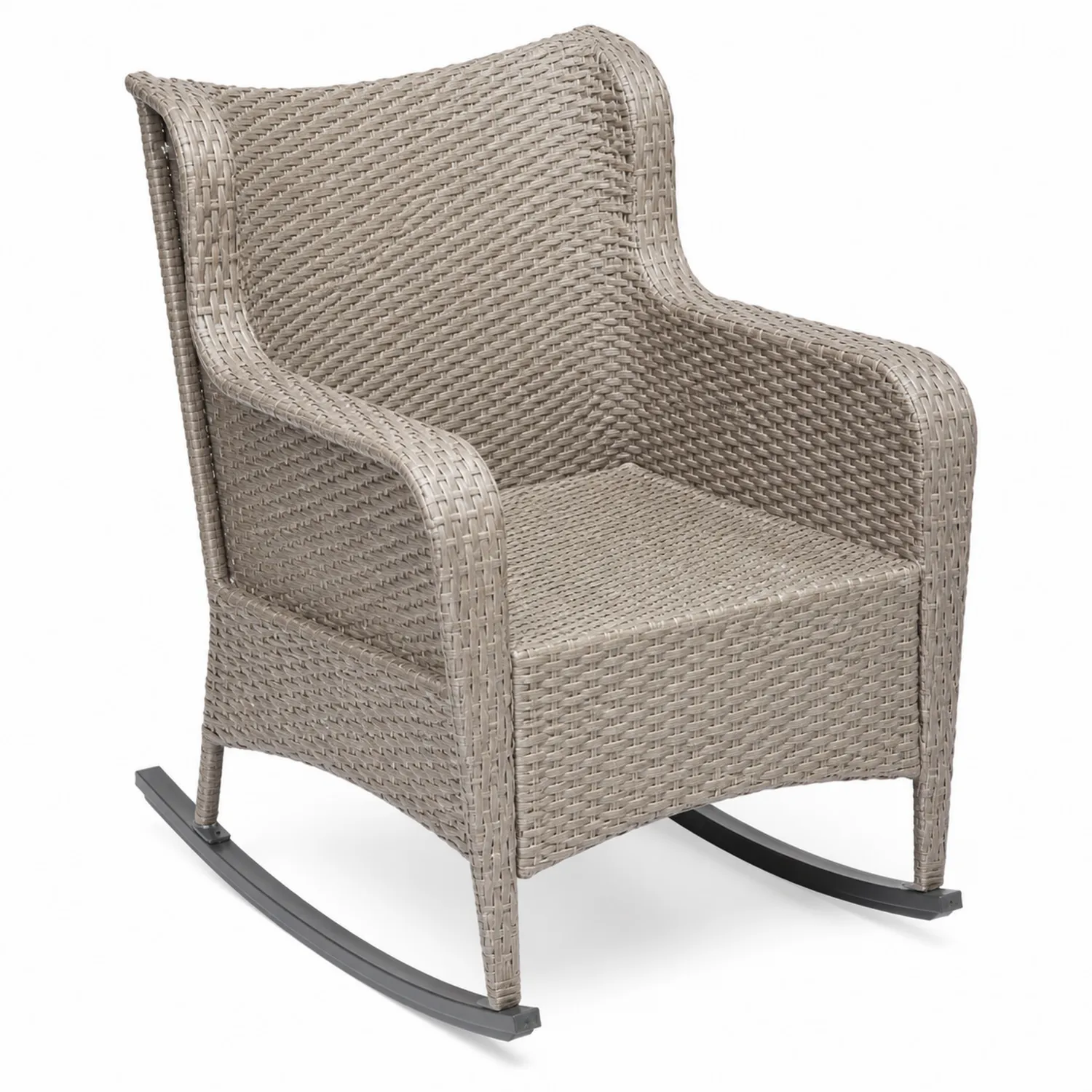 Silla mecedora de ratán sintético con base de metal