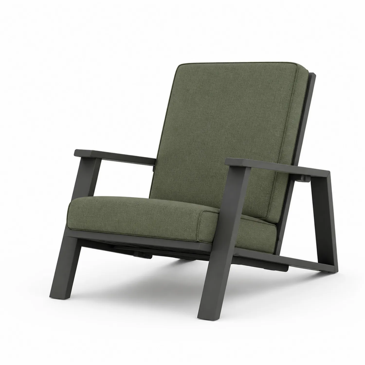 Silla de metal con cojines de tela verde