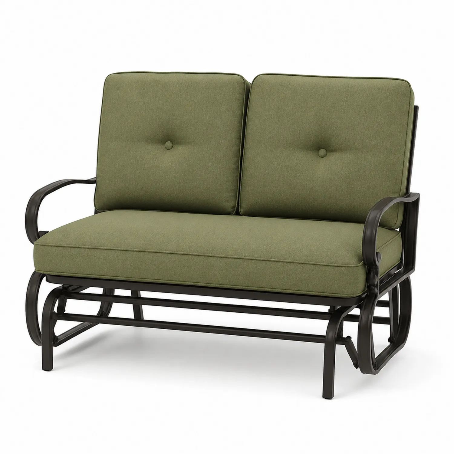 Banco deslizante de metal y tela verde 120cm