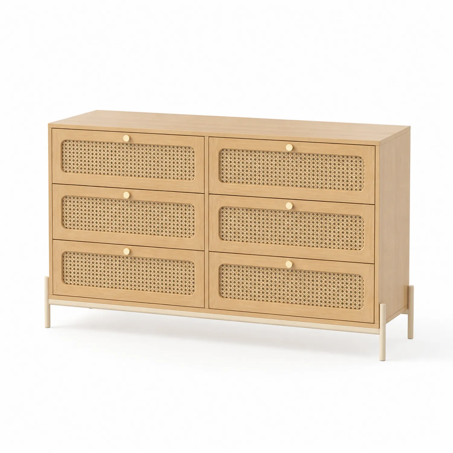 Cajonera de Madera y Ratán 120x40x80 cm Beige
