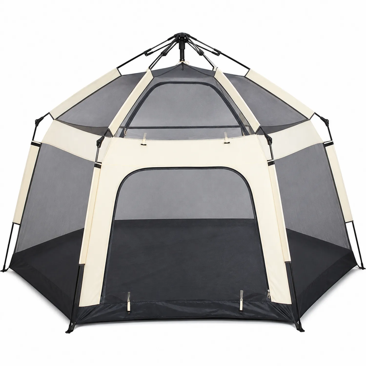 Tienda Hexagonal con Red Mosquitera Poliester 210 cm x 180 cm Crema/Negro
