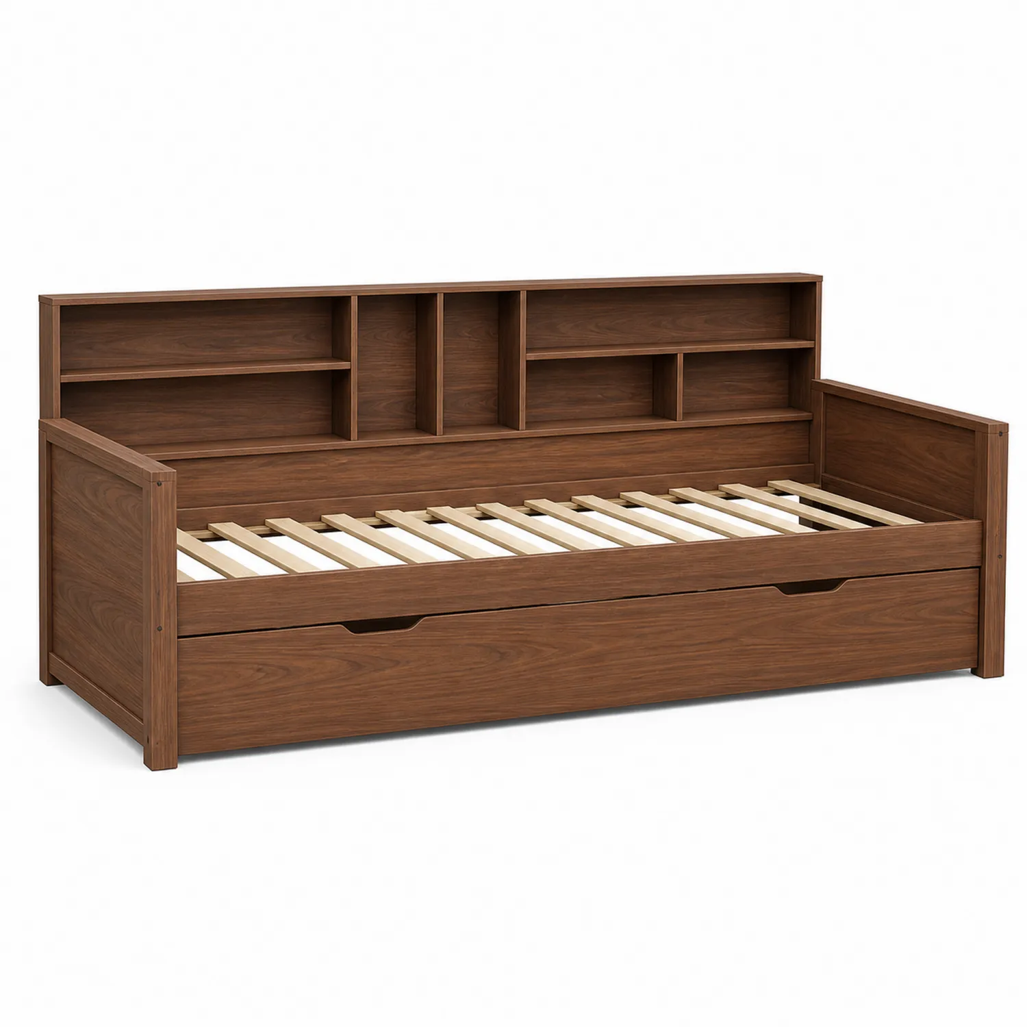Cama Nido de Madera Contrachapada con Estantes y Cajón 200x90 cm Marrón
