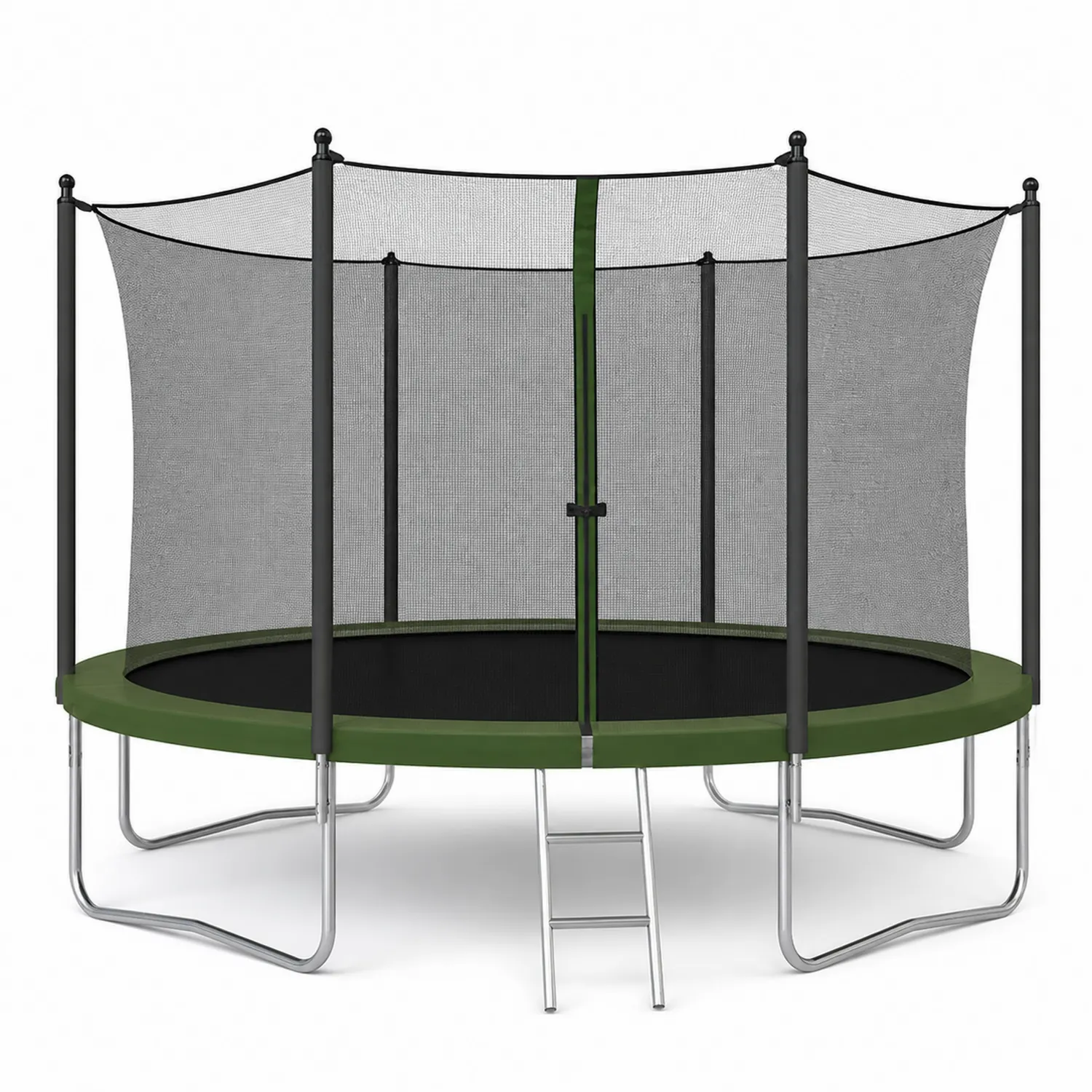 Cama elástica redonda de acero con red de seguridad y escalera 305 cm Verde