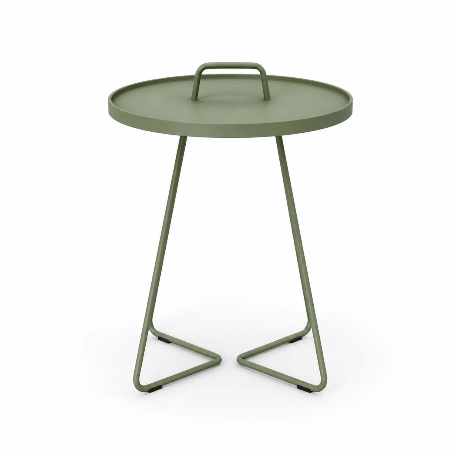 Mesa auxiliar redonda de acero verde con bandeja extraíble