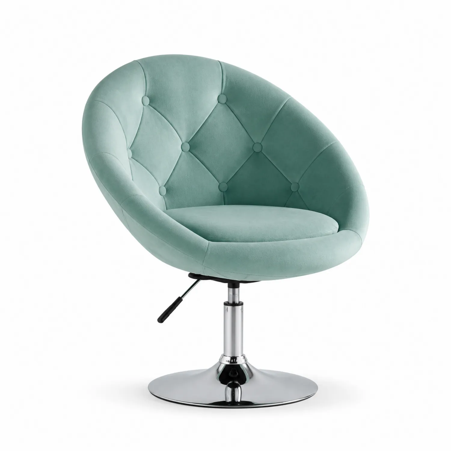 Silla giratoria de tela verde con base cromada