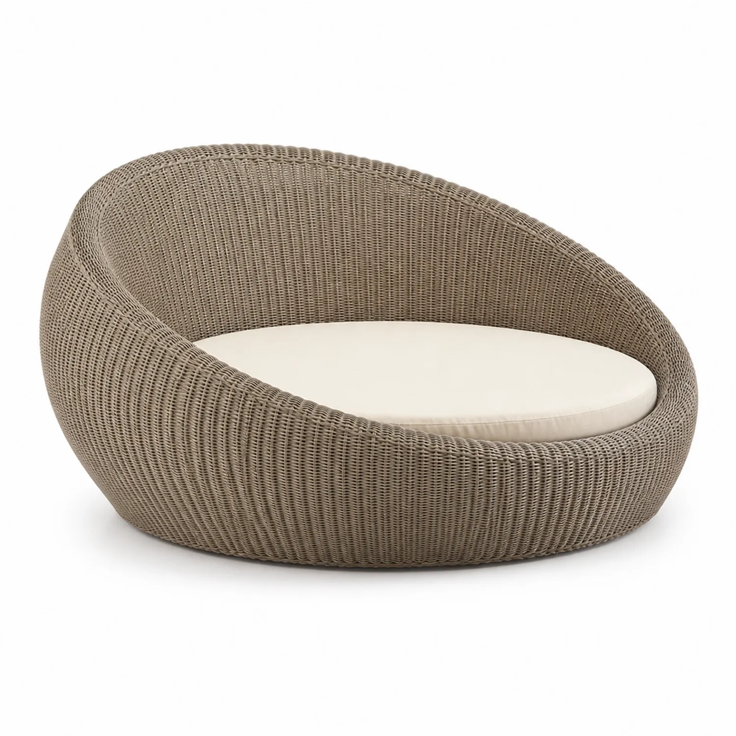 Sofá Circular de Ratán Sintético con Cojín Crema 100cm