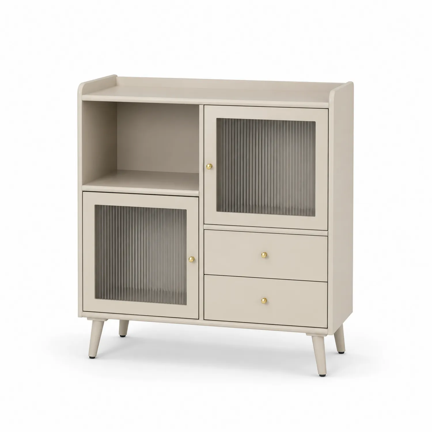Armario de madera con puertas de vidrio acanalado beige
