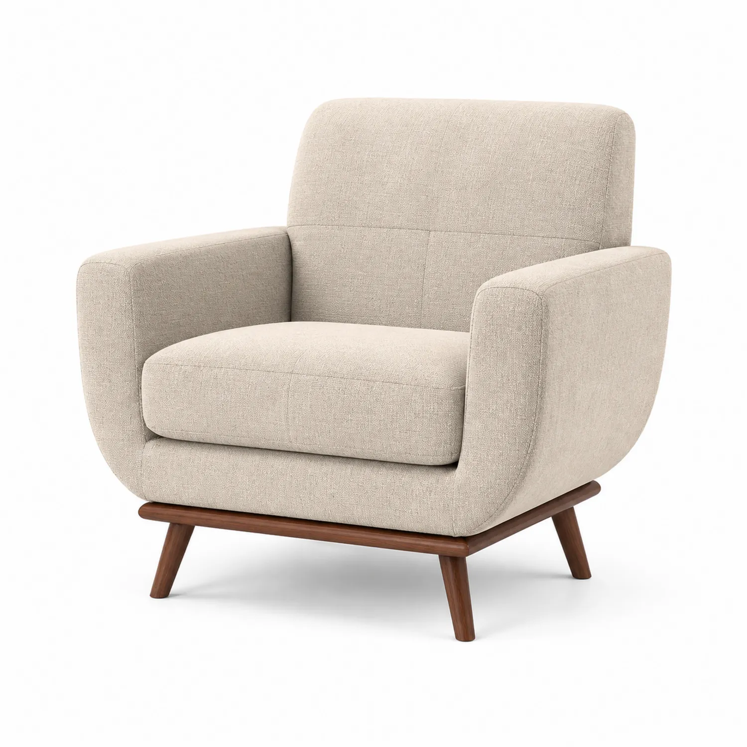 Sillón de Tela Beige con Patas de Madera