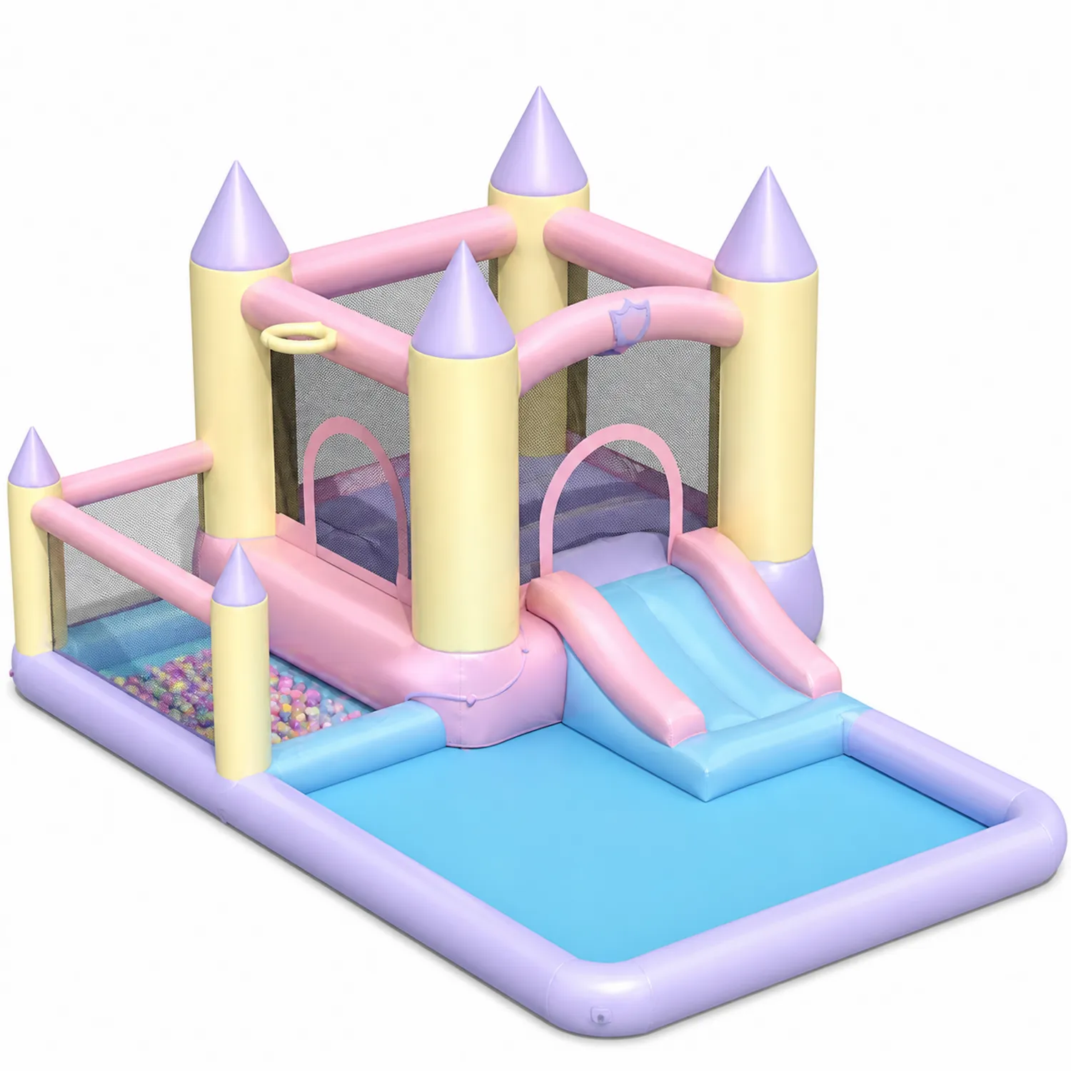 Castillo Hinchable de PVC Multicolor con Tobogán y Piscina