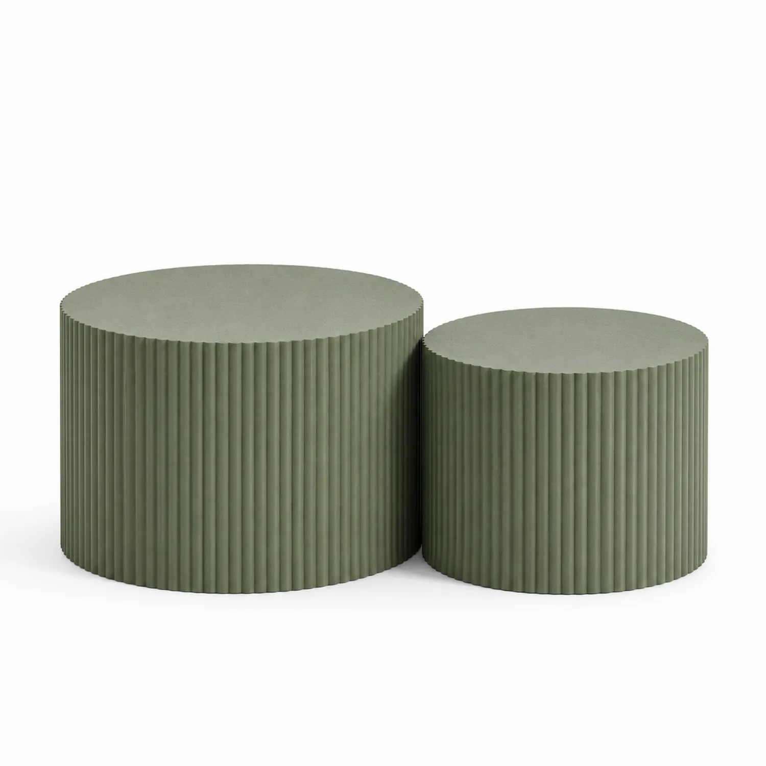 Conjunto de Mesas Auxiliares Cilíndricas de Madera Verde