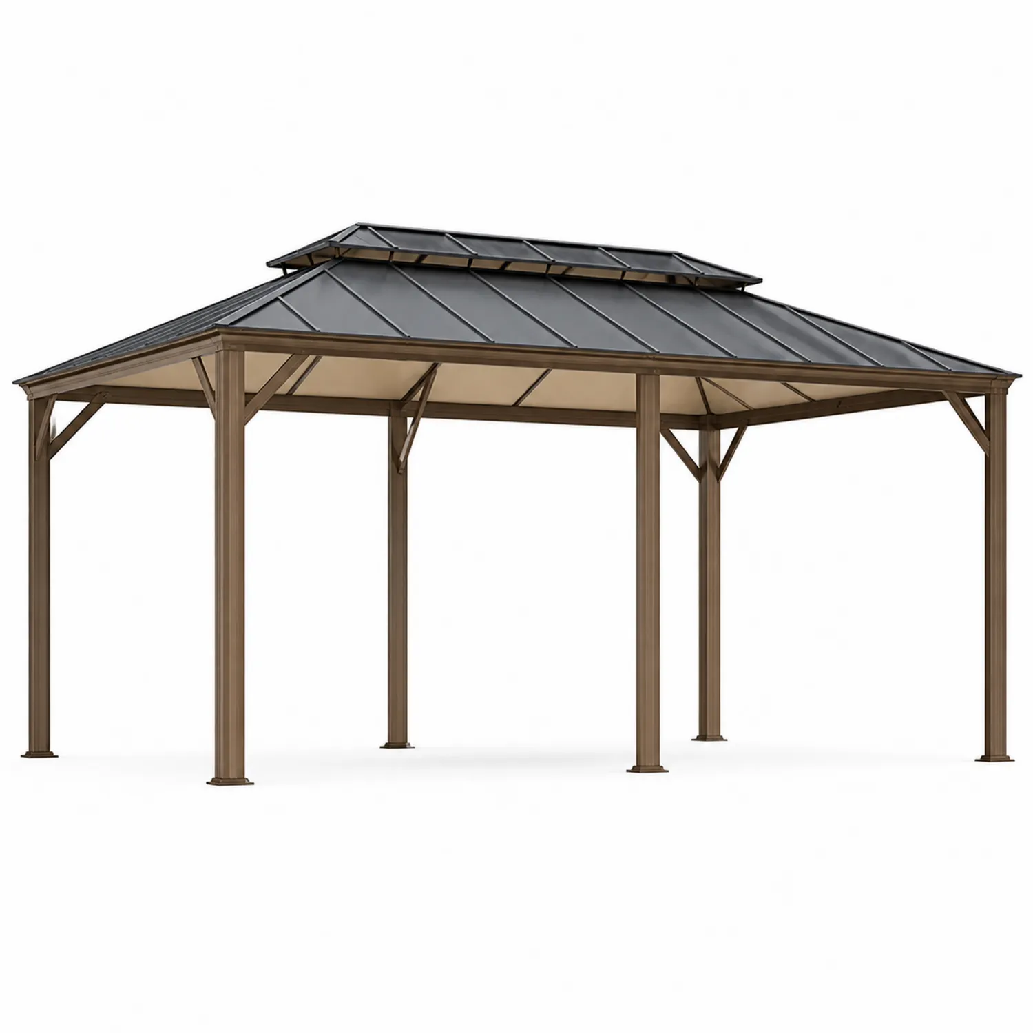 Pérgola de Aluminio con Techo de Acero Galvanizado 4x3x2.7m Negro/Marrón