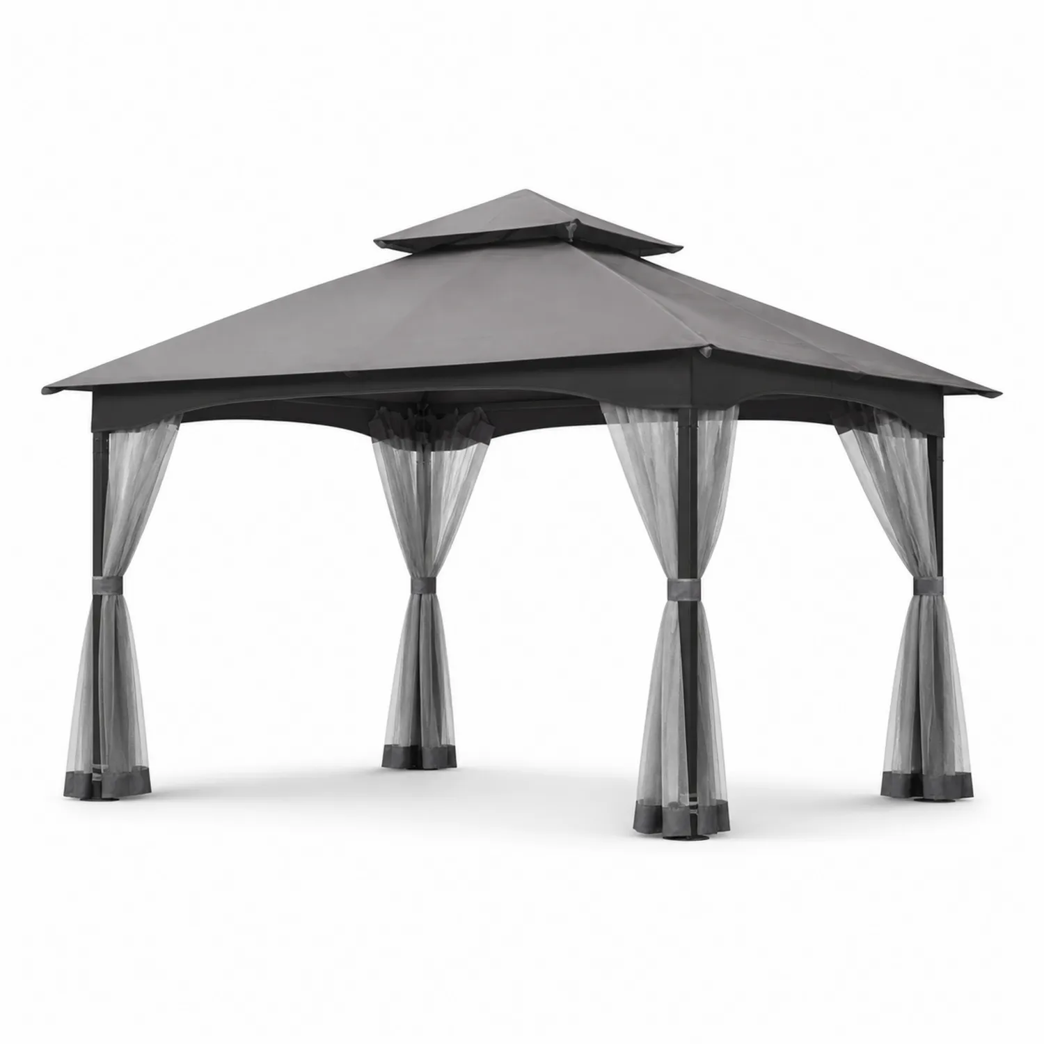 Pérgola de Aluminio con Techo de Poliéster y Cortinas de Malla Antracita 300x400 cm