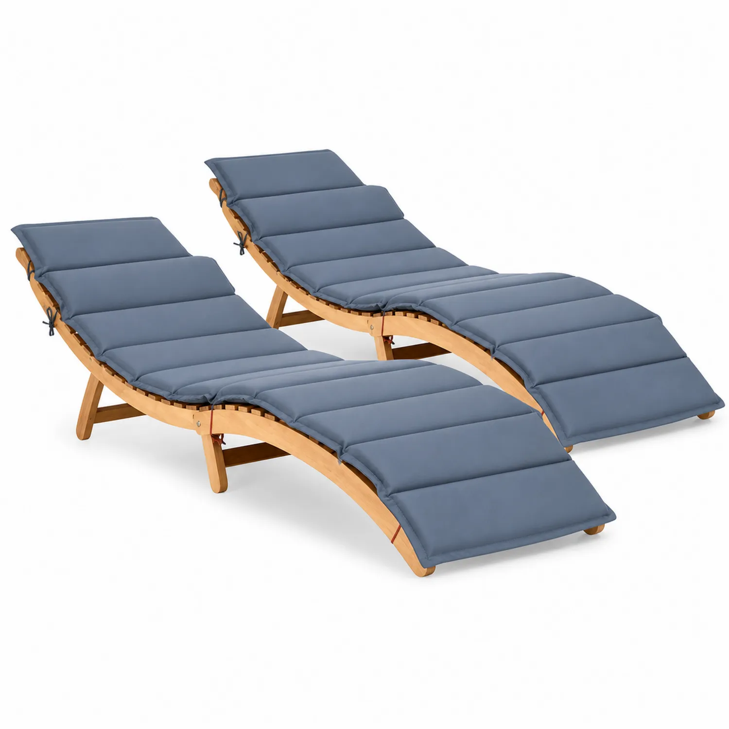 Conjunto de tumbonas de madera con cojines de poliéster Gris