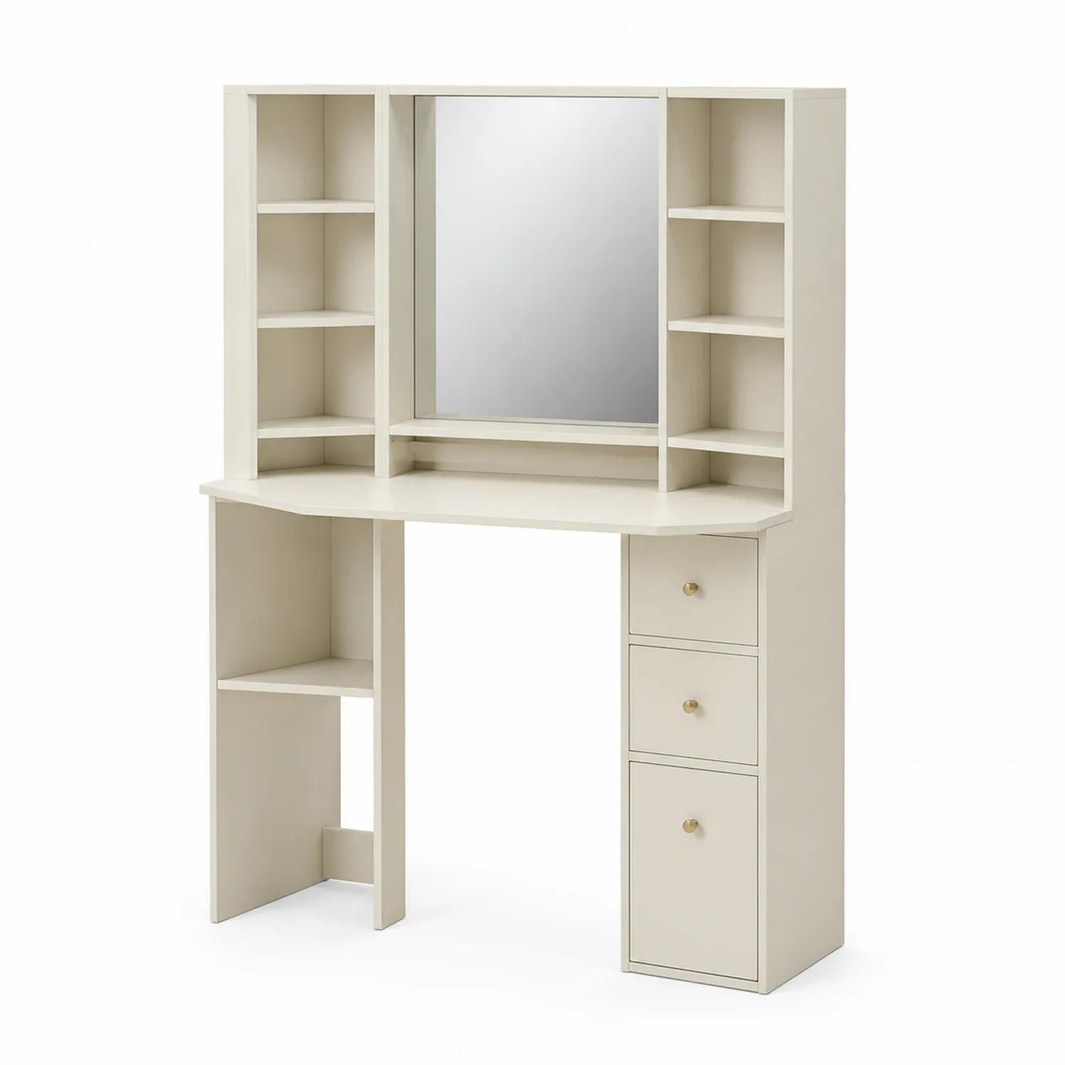 Tocador con espejo estantería y cajones MDF Beige 140x50x180cm