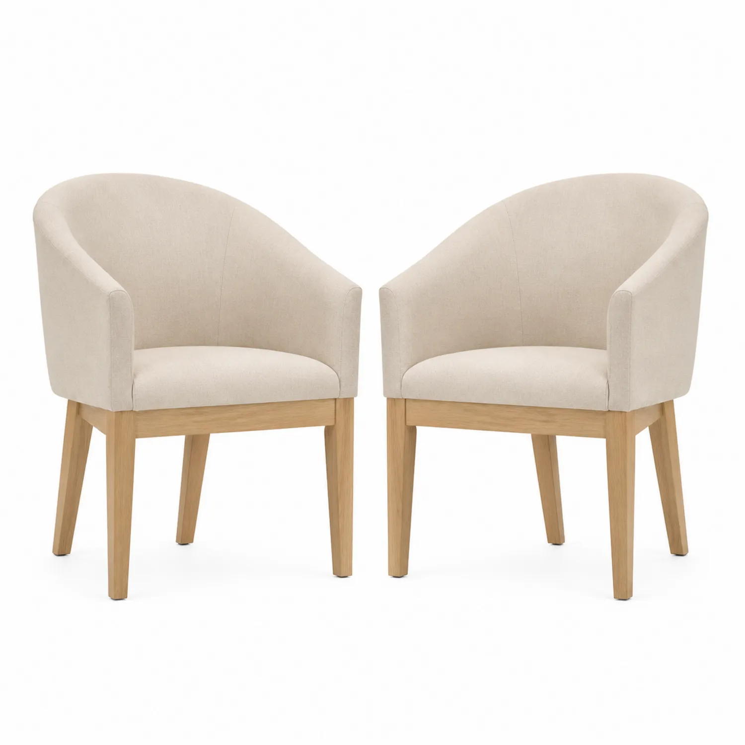 Conjunto de 2 sillas con respaldo curvo de tela beige y estructura de roble