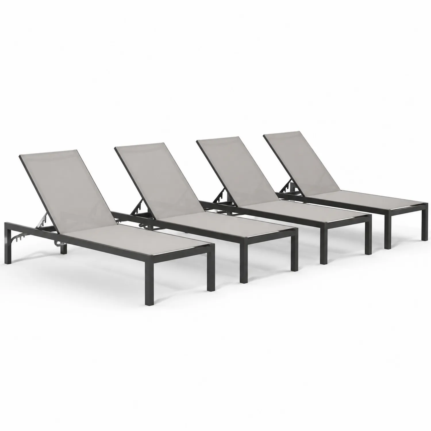 Conjunto de 4 Tumbonas de Aluminio y Textilene Ajustables 200x65x35 cm Gris