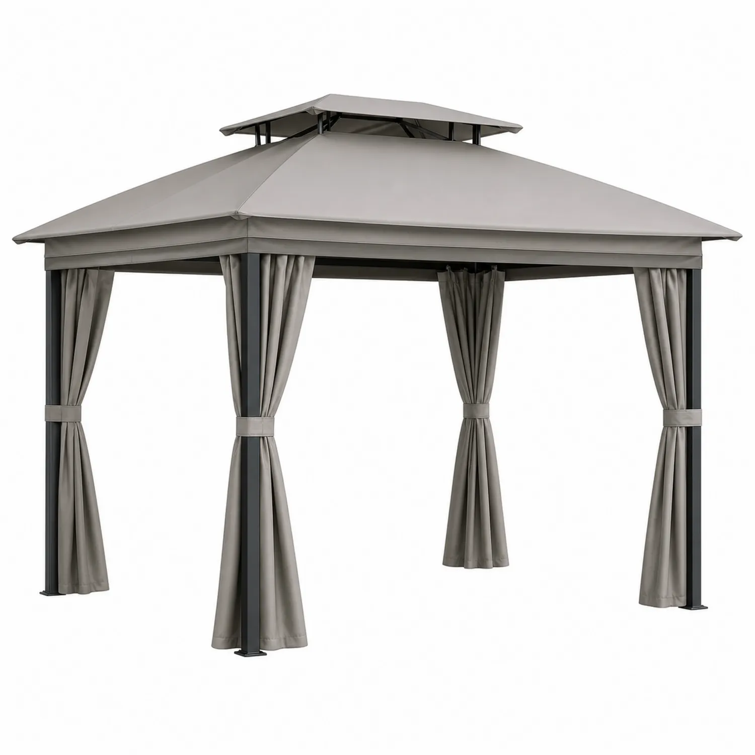 Pérgola de Aluminio con Cortinas de Tela Oxfor Gris