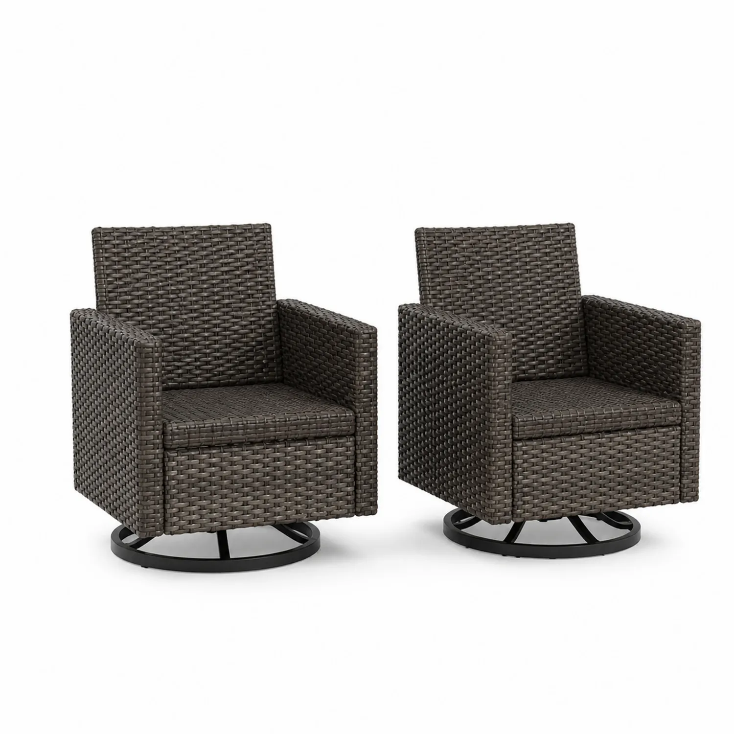 Conjunto de 2 sillones de ratán sintético con base giratoria marrón
