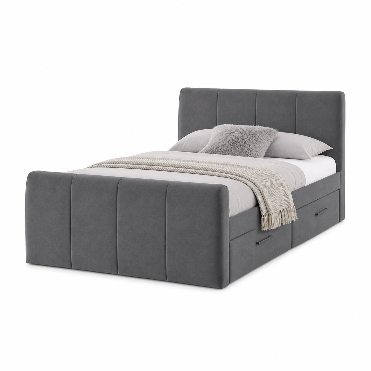 Modernes Boxspringbett gepolstert grau 180x200 cm mit Stauraum und hoher Kopfteilstruktur-nestixo